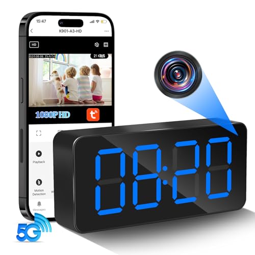 Nisanuki Cámara Espía WiFi, 5G Mini Camara Oculta Inalambricas Despertador, 1080P HD Reloj con Camaras Espias Visión Nocturna Detección De Movimiento Vigilancia para Interior con Tuya App