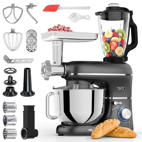 Fentic Batidora Amasadora 6 en 1, Robot de Cocina 2000W, Negro