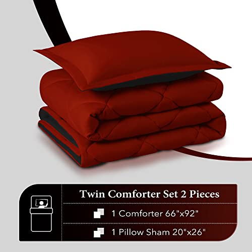 Image of downluxe Twin Comforter Set - Red and Black Twin Comforter, Soft Bedding Sets for All Seasons - 2 Pieces - 1 Comforter (66 inchx92 inch) and 1 Pillow Sham(20 inchx26 inch)