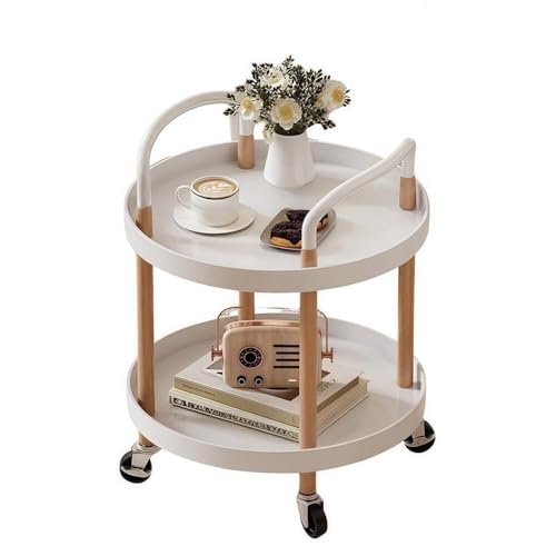 Moderno carrito de almacenamiento rodante de 2 niveles con ruedas, mesa auxiliar redonda resistente para cocina y sala de estar, perfecto para juegos de té y organización del hogar (blanco)