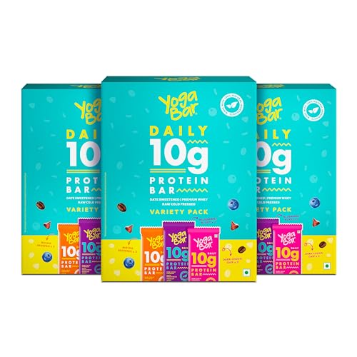 Image of Yogabar Variety Pack 10 grams Protein Bars [Pack of 6], Protein Blend & Premium Whey, 100% Veg, Rich Protein Bar with Date, Vitamins, Fiber, Energy & Immunity for fitness, PACK OF 4