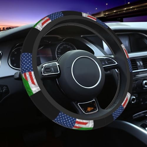 America and Bulgaria Bulgarian Triangle Flag Car Steering Wheel Cover Elastic Non Slip Vehicle Steering Wheel Protector 15 Inch for Men Women