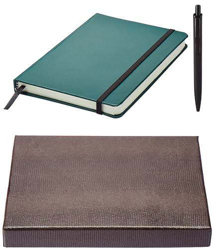 Image of amazon basics A5 Diary with Ribbon Bookmark & Pen | Gift Set For Corporate and Personal Occasions(Green)