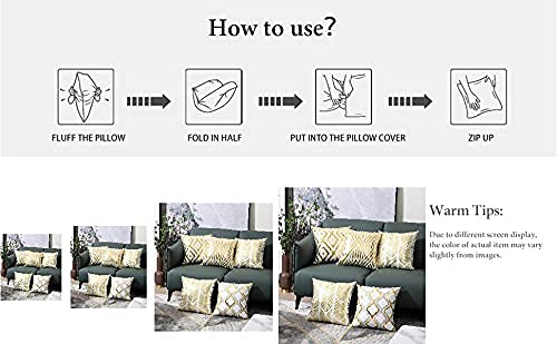 Zlina Home Decorative Set Of 4 Throw Pillow Covers Gold Foil Pillow Covers 18 ×18 Inch Geometric Square Cushion Covers Decor Couch Sofa Bedroom（White And Gold ） #TOP4