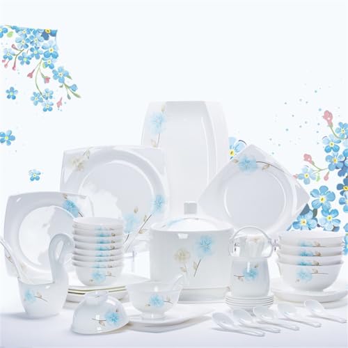 DYHWAC Juego de Cuencos, Palillos y Platos de Porcelana China, Juego de vajilla de cerámica Jingdezhen, Juego de Cuencos y Platos