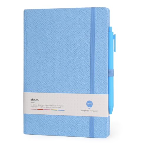 Image of COMMA Abaca - A5 Size - Dot Grid Hard Bound Notebook with Pen & Elastic Band Closure - 192 Pages - 80gsm Natural Shade Paper - Textured Cover Material - (Sky Blue)