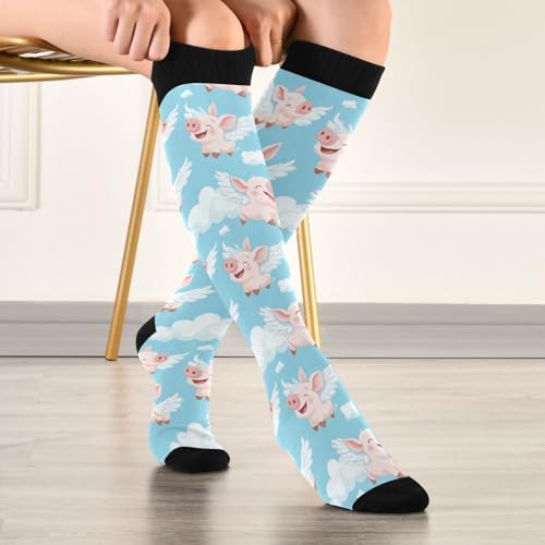 Image of Wusikd Blue Yellow Monster Trucks Compression Socks for Women and Men Circulation Long Socks for Athletic Running 1