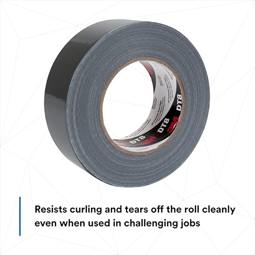 Image of 3M DT8 Industrial Strength Multi-Use Duct Tape, Black, 1.88in x 60 yd x 8 mil Thickness - Professional Grade Adhesive, 1 Pack