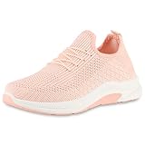 VAN HILL Damen Sportschuhe Laufschuhe Sportliche Strick Schuhe Flache Turnschuhe Schnürschuhe Stoffschuhe Profilsohle Schnürer 203650 Rosa Strick 40