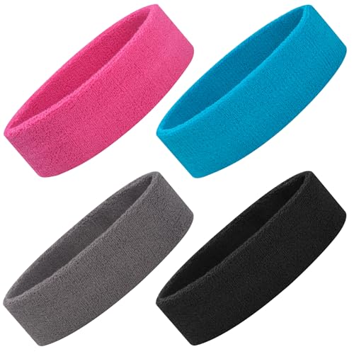 ONUPGO Schweißbänder Set, Sport-Stirnband für Männer Frauen, 4 Pcs Baumwolle Schweiß Stirnbänder, Frottee-Stirnbänder für Tennis, Gymnastik, Working Out (Schwarz/Grau/Rosa/Hellblau) ONUPGO Schweißbänder Set, Sport-Stirnband für Männer Frauen, 4 Pcs Baumwolle Schweiß Stirnbänder, Frottee-Stirnbänder für Tennis, Gymnastik, Working Out (Schwarz/Grau/Rosa/Hellblau)