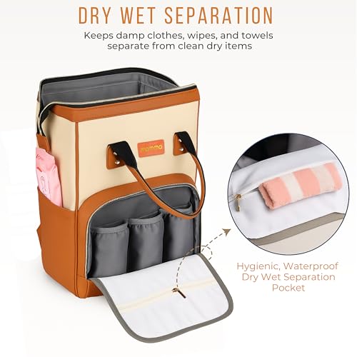 Image of MAMMA Vegan Leather Diaper Bag for Mothers for Travel, Baby Bag for Mother Travel, Diaper Bag for Baby, 12 Pockets Waterproof Diaper Bags for Mom, Hospital Bag for Delivery Women | 9 Months Warranty