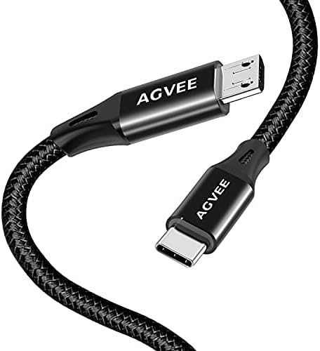 AGVEE 2 Pack 1ft USB-C OTG to Micro USB Cable, Braided Charger Data Sync Cord Charging Wire Adapter for Samsung Galaxy S7 S6, J7, J3, LG, PS4, Kindle, PS4 Xbox Controller, Android Phone, Black