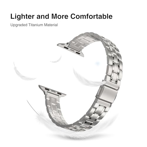 Image of STIROLL Thin Replacement Band Compatible for Apple Watch 49mm 46mm 45mm 44mm 42mm(Series 3 2 1), Metal Wristband Women Men for iWatch Ultra SE Series 11 10 9 8 7 6 5 4, Titanium (No Case)