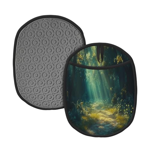 Magical Light And Shadow Forest - Alfombrilla de silicona para ollas, guantes de horno a granel, almohadillas calientes para cocina, restaurantes, 9.4 x 7.5 pulgadas