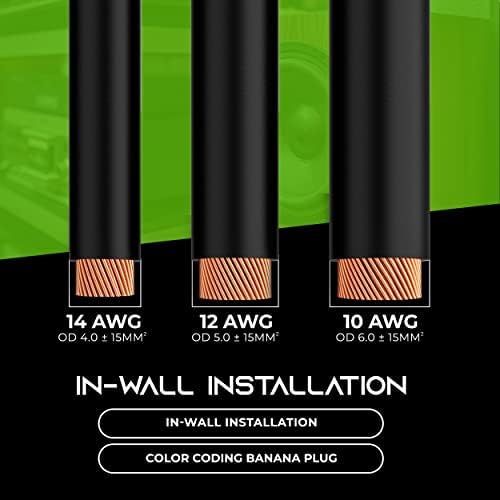 GearIT 12AWG Gauge (2 x 4mm²) Premium Heavy Duty Braided Speaker Wire (10.6 Meters / 35 Feet/Black) with Dual Gold Plated Banana Plug Tips - Oxygen-free Copper (OFC) Construction