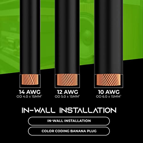 Gearit 14Awg Premium Heavy Duty Braided Speaker Wire Cable (6 Feet) Dual Gold Plated Banana Plug Tips - In-Wall Cl2 - Oxygen-Free Copper (Ofc) Black #TOP5