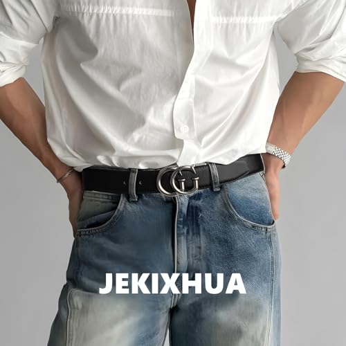 Image of Mens Microfiber Synthetic Leather Belt for Men - Adjustable Strap with Gold Buckle, Belt for Business & Casual