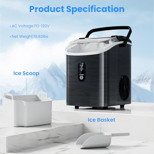 Image of Antarctic Star Nugget Ice Makers Countertop with Self-Cleaning, 35lbs /24H, Portable Sonic Ice Maker Machine with Handle /Basket /Scoop for Home, Kitchen, Office, Camping(Stainless Steel Black)