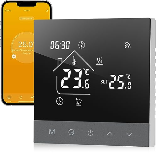 Termostato WiFi para Calefacción Eléctrica,Tuya Digitales Termostatos Inteligentes Programables con Pantalla Táctil para Calefacción por Suelo Radiante Compatibles con Alexa,Google 16A TS4G