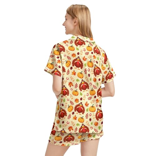 Image of Funny Satin Pajamas Set for Women Button Down Sleepwear Print Pjs Set 2 Piece Short Sleeve Loungewear Gift for Women