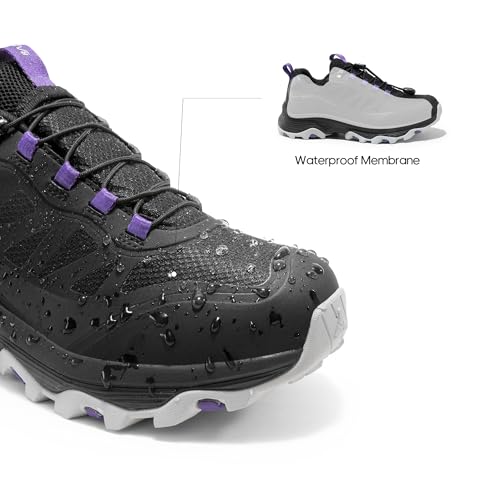 NORTIV 8 Women's Waterproof Hiking Shoes Quick Laces Outdoors Walking Trekking Camping Tennis Sneakers Black Purple 7.5 SNHS241W