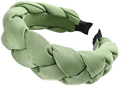 Women's Hair Accessories - Solid Padded Braids Headbands Silk Faille All Over Twist Detailing Hairbands Elegant Girl's Giselle Braided Headbands (Light Green One Size)