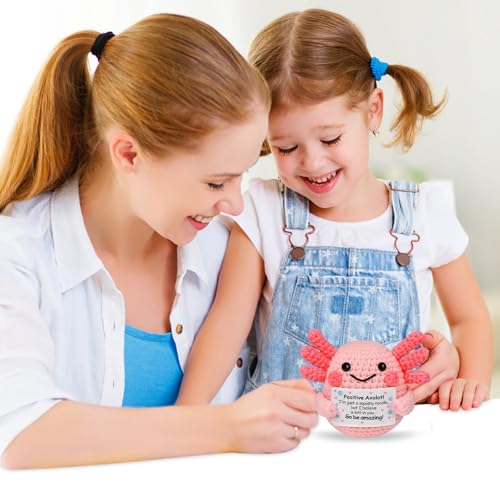 Positive Crochet Animals Axolotl, Handmade Crochet Emotional Support Plush, Cute Axolotl Squishmallow for Stress Relief, Positive Affirmation Gifts for Kids Women Lover Friends - Image 5