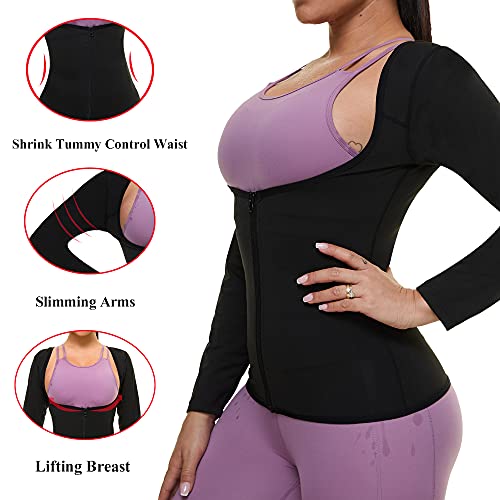Sauna Terno para mulheres Sweat Body Shaper Jacket Hot Waist Trainer Manga Longa Zíper Camisa Treino