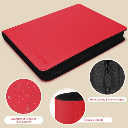 WITHYU Top Loader Binder 9 Pocket, Holds 288 Toploaders for 3" x 4" Trading Cards, Premium PU Leather Ringless Album with Zipper Closure, Gift for Card Collectors, Burgundy by WITHYU - Used condition - Image 5