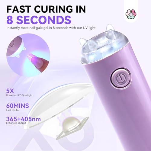 SAVILAND Solid Nail Glue Gel & Nail Glue Remover Kit: U V Light for Nails Complete Nails Tools for Press Ons Strong Nail Glue Gel Handheld Gel X Lamp for Gel Nails and Quick Press On Nail Remover