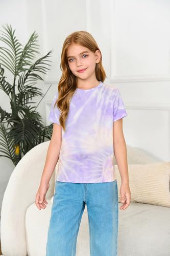 Image of Haloumoning Girls Tie Dye Short Sleeve Shirt 5-14 Years | Kids Summer Fashion, Girls shirts,Girls tshirt,Tops for girls,Tie dye shirts,Crewneck Tops, Casual Tees
