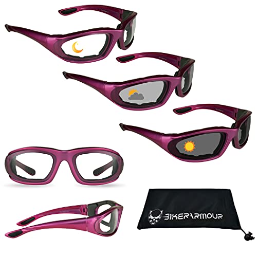 Bikershades Pink Purple Motorcycle Sunglasses Women Small Photochromic Transitional Day Night Biker Foam Padded Wind Blocker2