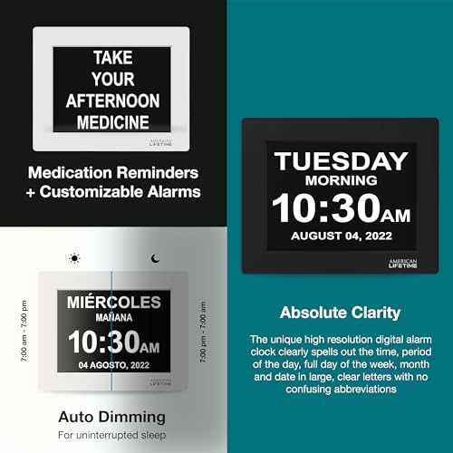 American Lifetime Day Clock Large Digital Clock Large Display with date and day of the week, Digital wall clock Large display Dementia products for elderly seniors,Clocks for Seniors (Black)