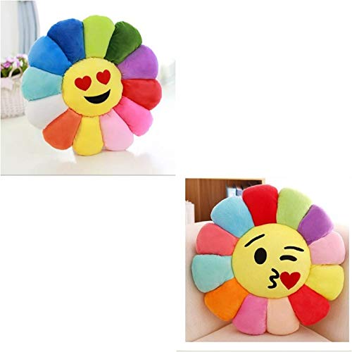 Riftree Velvet Pure Fiber Filling Super Soft Smiley Sunflower Cushion Plush Stuffed Toy for Home Party Decoration Set of 2 Pieces