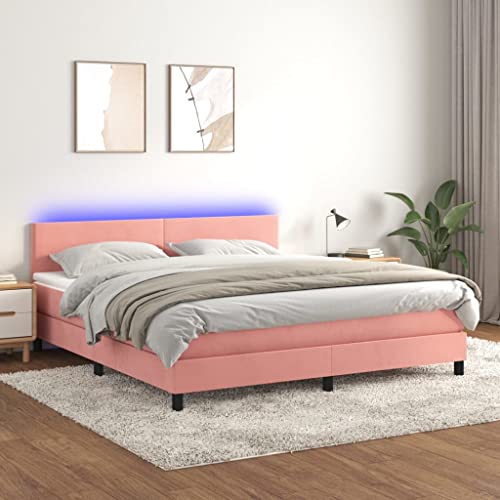 Cozynest Polsterbett Bett Einzelbett Bettrahmen Bettgestell Lattenrost Hotelbett Schlafzimmerbett Boxspringbett mit Matratze & LED Rosa 180x200 cm Samt Cozynest Polsterbett Bett Einzelbett Bettrahmen Bettgestell Lattenrost Hotelbett Schlafzimmerbett Boxspringbett mit Matratze & LED Rosa 180x200 cm Samt