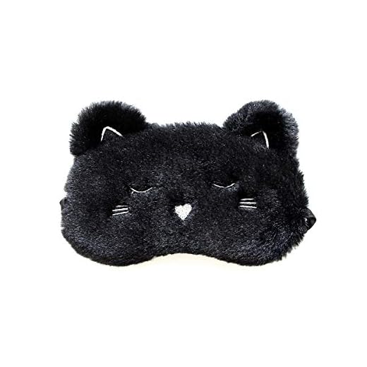 H HOMEWINS Sömnmask ultramjuk hudvänlig naturligt silke och plysch 3D söt djurdesign ögonskydd resa sovande justerbar ögonmask för barn och vuxna (svart katt)