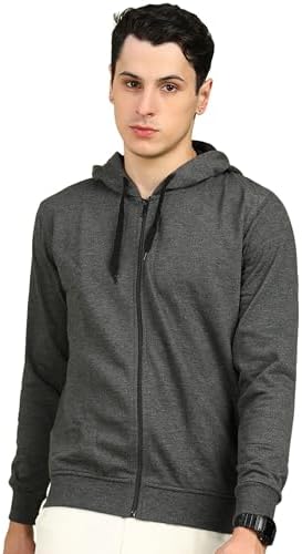 Alan Jones Clothing Men’s Solid Zipper Hooded Sweatshirt | Ribbed Hem, Lined Hood, Side Pockets, Durable Zip | Multiple Colors