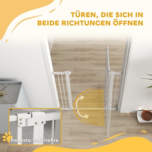 PawHut Treppenschutzgitter 94cm Türschutzgitter Absperrgitter ohne Bohren 76-104 cm Schutzgitter aus Stahl für Hunde, Haustiere Treppen, Tür, Weiß