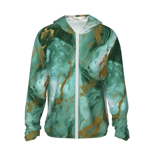 Veste de protection solaire UPF 50+ haut de gamme marbre vert doré à capuche
