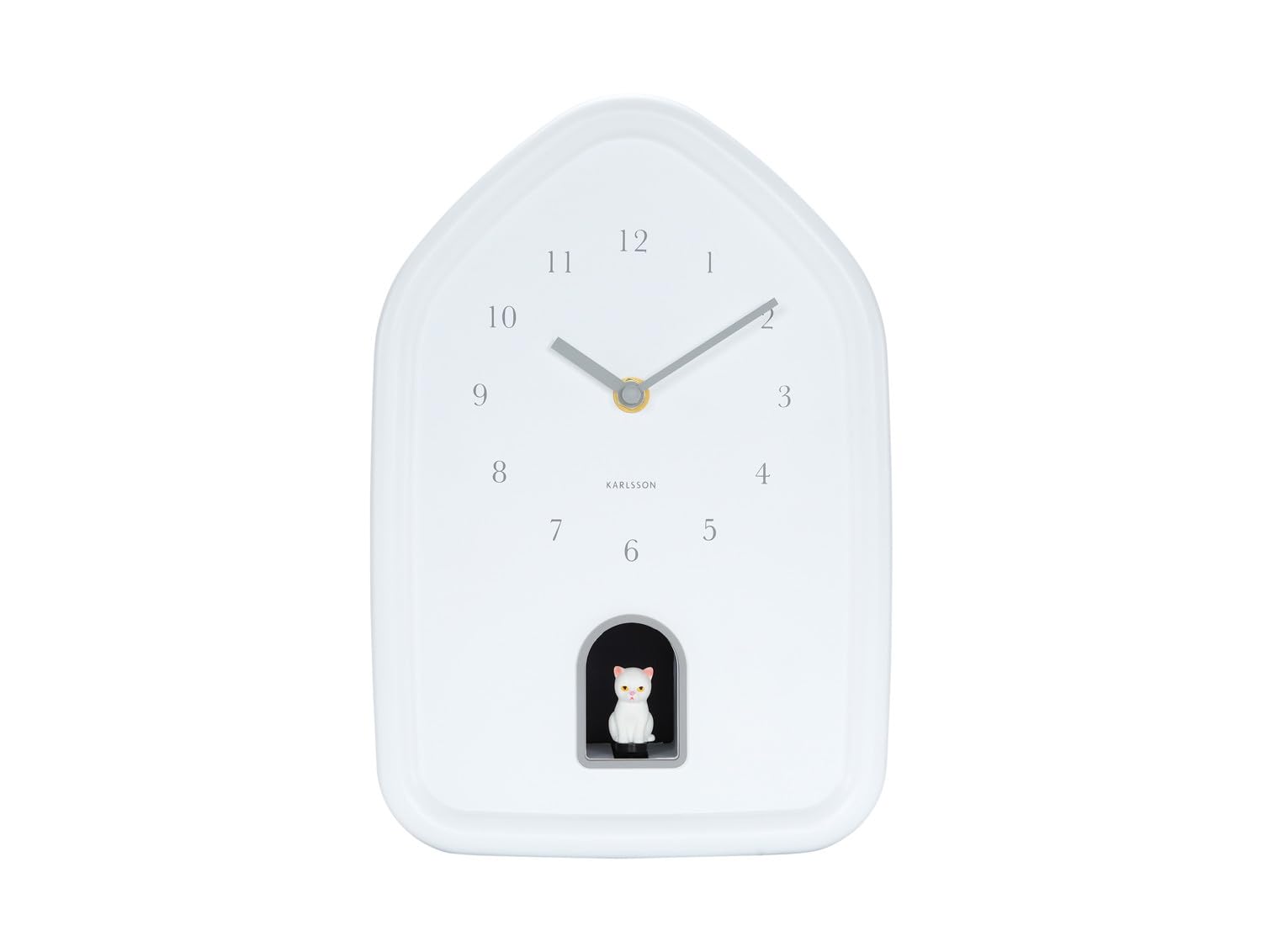 Karlsson Wall clock Modern Kitty - White - 29.2x20x29.2cm - Rectangle - Plastic - Clocks for Living Room - Office - Bedroom Gift for him - Gift for her