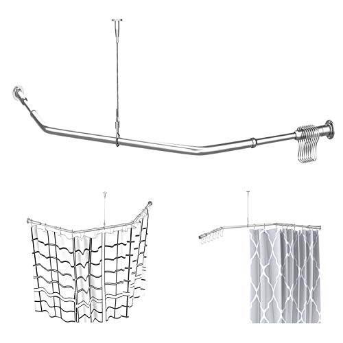 Quany Life Corner Shower Curtain Rod - 304 Stainless with Ceiling Support,for Bathroom Bathtub, Clothing Store,Private Space (18.8"x 24" x 18.8")