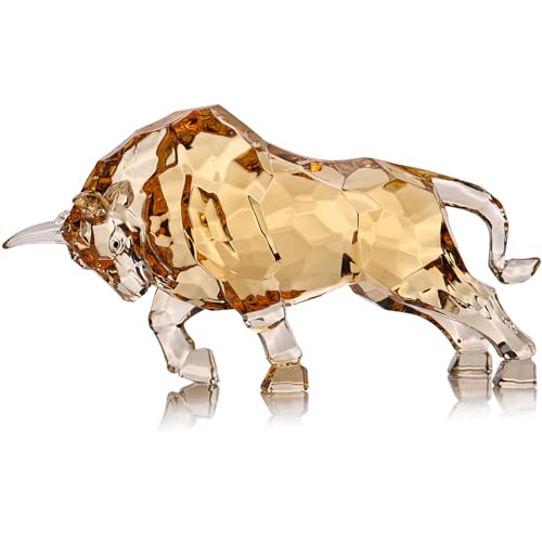 VylbCove Acrylic Bull Statue Feng Shui Wall Street Bull Statue, Stock Market Charging Bull Sculpture Office Desk Decorative, Gold Bull Figurines for Tv Stand Knick Knacks Home Decor for Shelves para