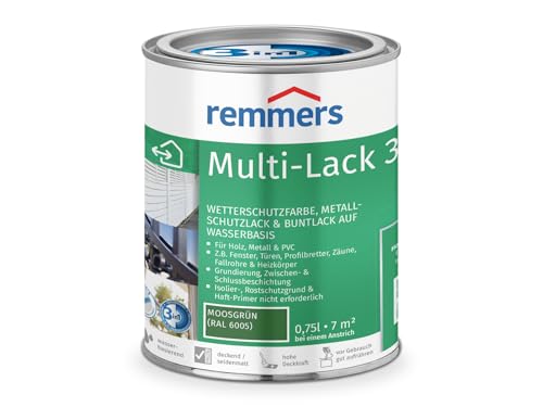 Remmers Laque Multi 3en1 Vert mousse (RAL 6005), 0,75 litres, Peinture aqueuse pour bois, métal, PVC, pour intérieur et extérieur