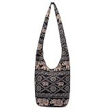Women Shoulder Handbags Fashion canvas Hippie Crossbody Bags Bohemian Animal Prints Hobo Bags (Black elephant)