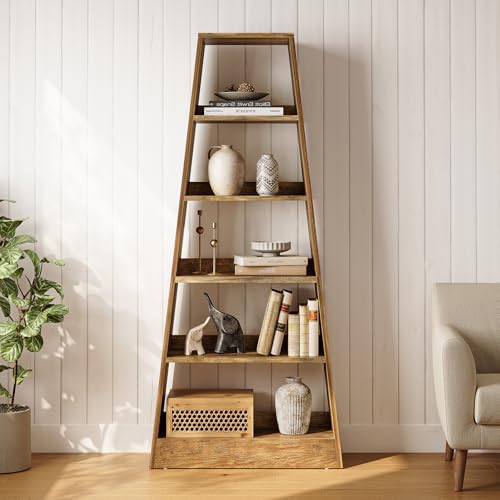 LITTLE TREE 70.87" Farmhouse Ladder Bookcase, 6-Tier Wooden Bookshelf in