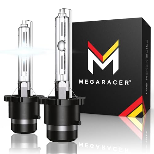 Mega Racer D2R/D2S HID Bulbs - 6000K Cool White Headlights, 85122 66240 66040, Headlight Bulb, Automotive Headlight Bulbs, Xenon HID Bulbs Replacement, 35W, Low Beam Lights, Metal Stents Base