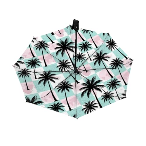 Parapluie de voyage compact et automatique imprimé palmiers pour femme
