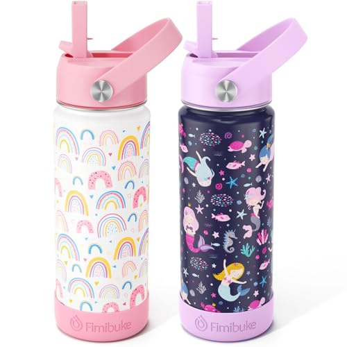 Fimibuke Kids Insulated Water Bottle, 18oz BPA FREE Kids Cup ...