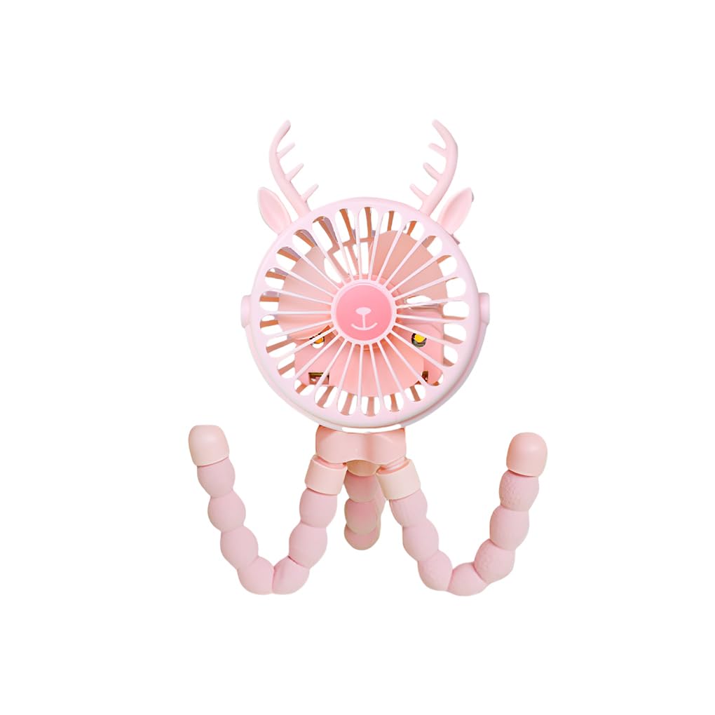 Zanthicia ABS Baby Carriage Stroller Fan Quiet Running Replacement Adjustable Summer 3 Gear Adjustable Rechargeable Cooling Fans, Round Pink, Type 3