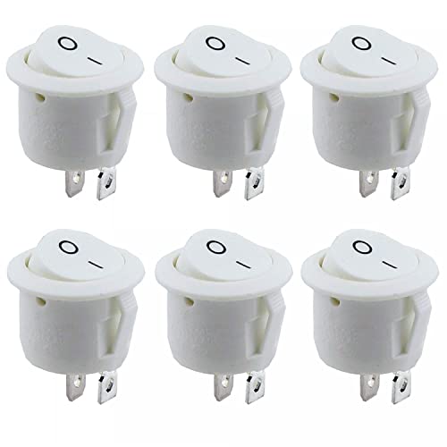6x Kippschalter Wippschalter 2 polig rund, Rot Schwarz Weiß ON/OFF 6A/250V Kunststoff push Button Switch | weiß